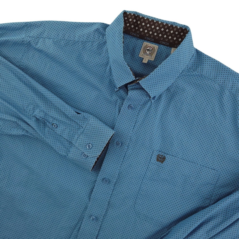 Cinch Shirt Mens L Blue Polka Dot Long Sleeve Button Down Western Woven Casual‎